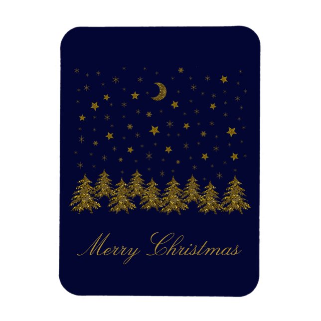 Funkelnd Weihnachtsbaum, Mond, blaue Sterne Magnet (Vertikal)