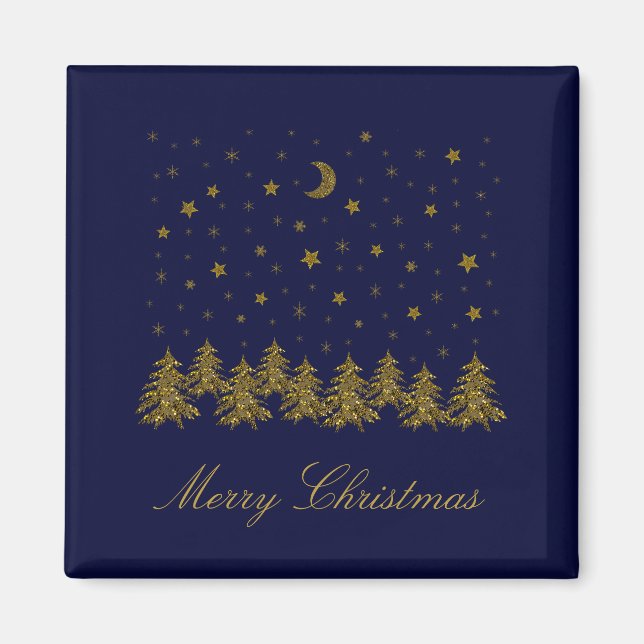 Funkelnd Weihnachtsbaum, Mond, blaue Sterne Magnet (Vorne)