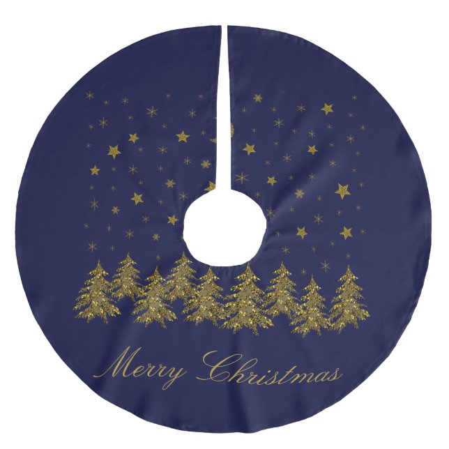 Funkelnd Weihnachtsbaum, Mond, blaue Sterne Polyester Weihnachtsbaumdecke (Vorderseite)