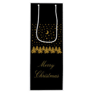 Funkelnd Weihnachtsbaum, Mond, schwarze Sterne Geschenktüte Für Weinflaschen