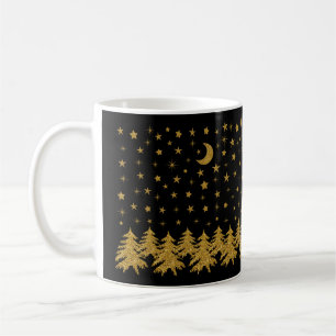 Funkelnd Weihnachtsbaum, Mond, schwarze Sterne Kaffeetasse
