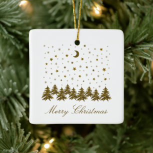 Funkelnd Weihnachtsbaum, Mond, Sterne Keramikornament
