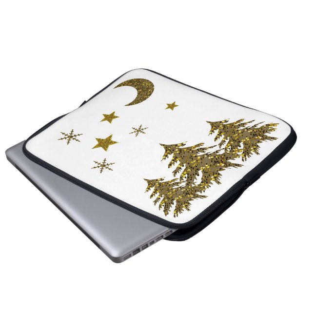 Funkelnd Weihnachtsbaum, Mond, Sterne Laptopschutzhülle (Vorne Knopf)