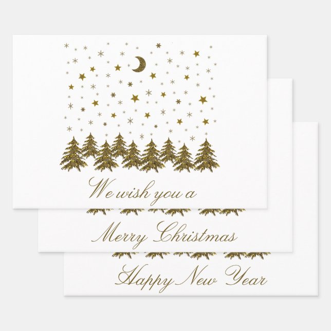 Funkelnd Weihnachtsbaum, Mond, Sterne Weihnachten Geschenkpapier Set (Set)