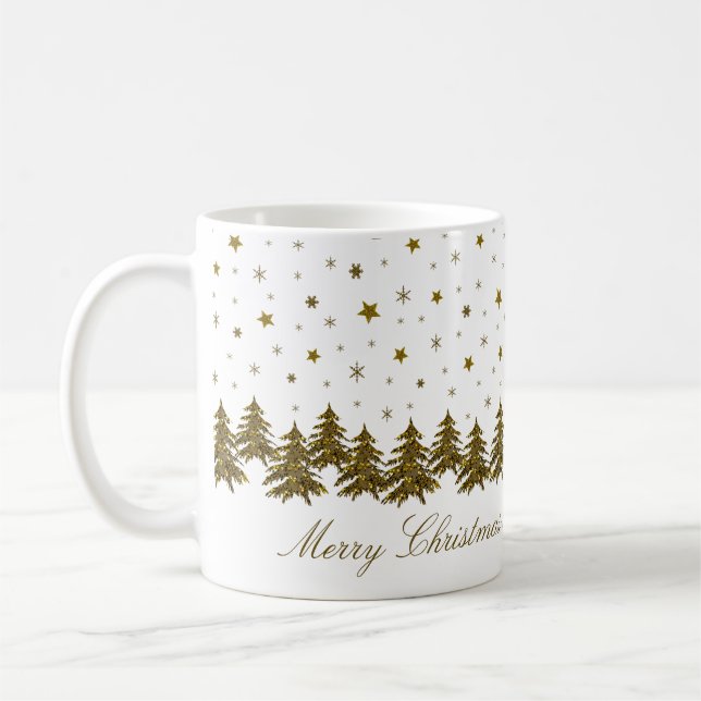 Funkelnd Weihnachtsbaum, Mond, Sterne Weihnachten Kaffeetasse (Links)