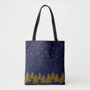 Funkelnd Weihnachtsbaum, Sterne, Schnee auf blau