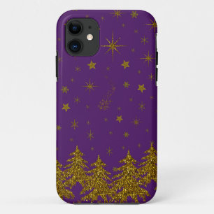 Funkelnd Weihnachtsbaum, Sterne, Schnee auf lila Case-Mate iPhone Hülle