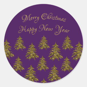 Funkelnd Weihnachtsbaum zu lila Weihnachten Runder Aufkleber