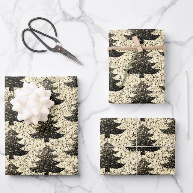 Funkelnd Weihnachtsbaumgold Geschenkpapier Set (Vorderseite)