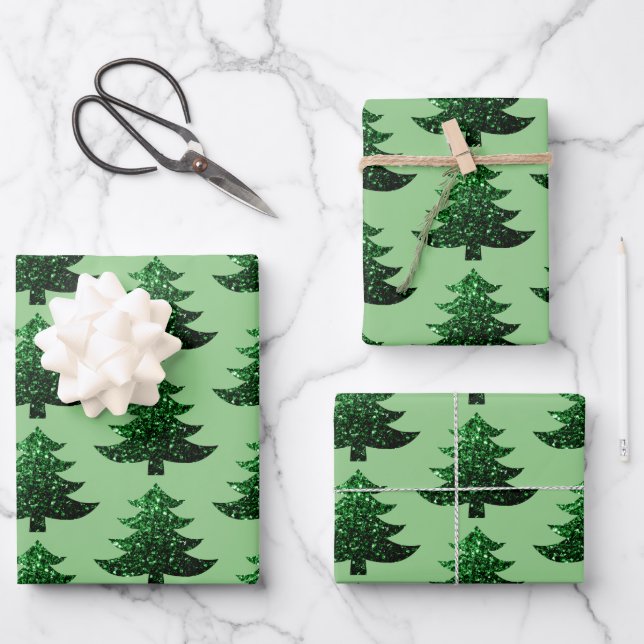 Funkelnd Weihnachtsbaumgrün Geschenkpapier Set (Vorderseite)