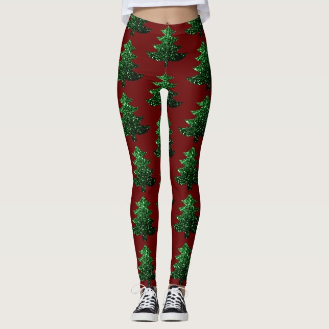 Funkelnd Weihnachtsbaumgrün Leggings (Vorderseite)