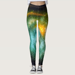 Funkelnd weiße Sterne auf aquamarinem und orangefa Leggings