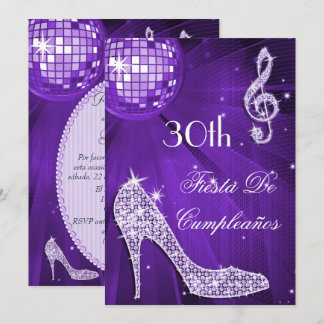 Funkelnde Absätze Lila Disco-Kugel 30. Geburtstag Einladung