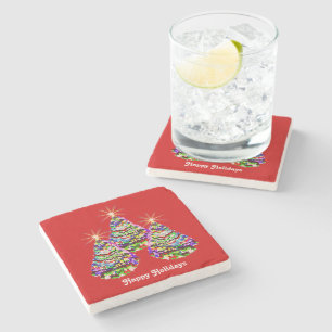 Funkelnde abstrakte Weihnachtsbaumkonstruktion auf Steinuntersetzer