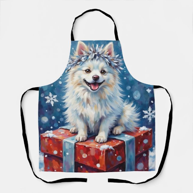 Funkelnde American Eskimo Dog Festive Geschenk Kis Schürze (Vorderseite)