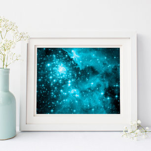 Funkelnde aqua- und tealfarbene Himmelsterne Poster