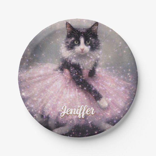 Funkelnde Ballerina-Katze im rosa Tutu             Pappteller (Vorderseite)