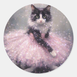 Funkelnde Ballerina Katze im rosa Tutu Runder Aufkleber