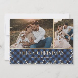 Funkelnde Blaue Büffel Karo Gold Foto Weihnachten