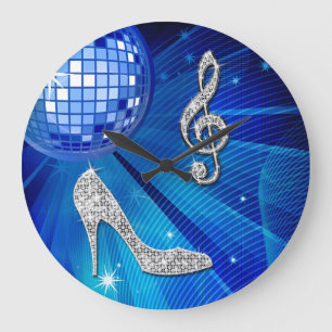 Funkelnde blaue/silberne Musiknote & Stiletto-Absa Große Wanduhr
