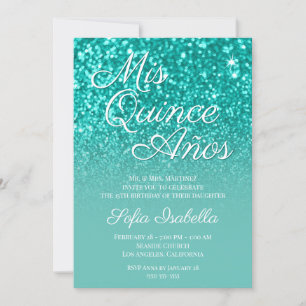 Funkelnde Bokeh Türkis Glitter Ombre Mis Quince Añ Einladung