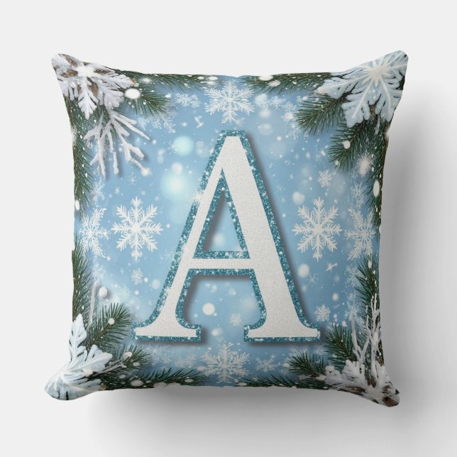 🎄 Funkelnde Buchstabe A Weihnachts-Monogramm-Schn Kissen (Vorderseite)