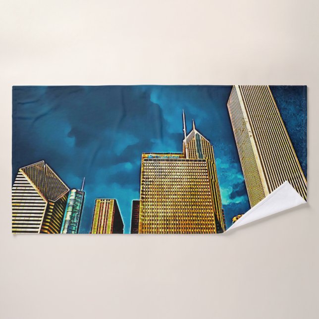 Funkelnde Chicago-Skyline Badhandtuch Set (Badehandtuch)