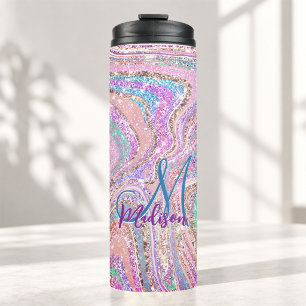 Funkelnde Einhorn-Regenbogen-Mädchen-Marmorierungs Thermosbecher
