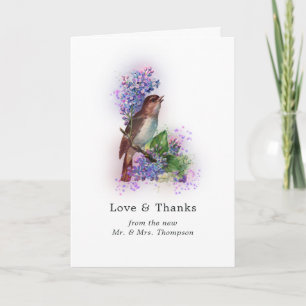 Funkelnde Fantasy-Blumen-Vogel-Hochzeit Dankeskarte