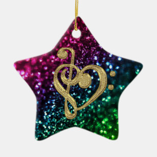 Funkelnde farbige Sterne mit Musik-Symbolen Keramikornament