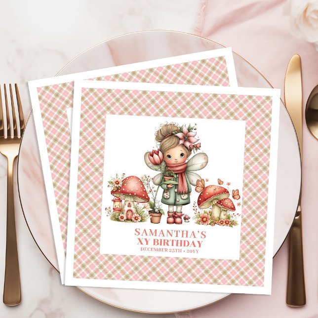 Funkelnde Feen-Rosa Blumen-Zaubergeburtstag Serviette (Sparkling Fairy Pink Floral Magical Birthday Napkins)