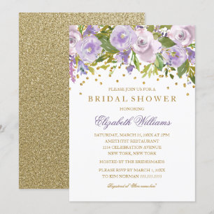 Funkelnde Florale Lila Goldene Hochzeitsdusche Ein Einladung