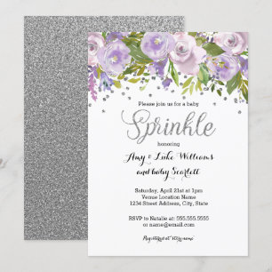 Funkelnde Florale Lila Sprinkle Baby Shower Einladung