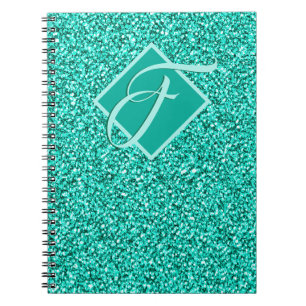 Funkelnde Glam Turquoise Blau Glitter Monogramm Notizblock