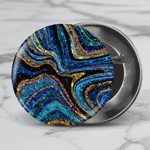 Funkelnde Glamour Glitzer Mädchenmarmor Kunst blau Button