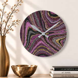 Funkelnde Glamour Glitzer Mädchenmarmor Kunst rosa Runde Wanduhr