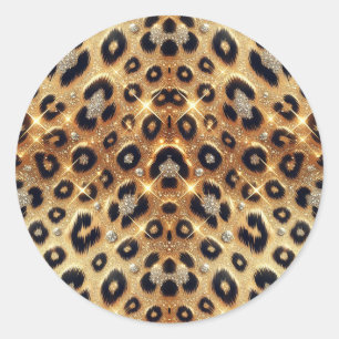 Funkelnde Glamour Gold Schwarz Leopard Cheetah Dru Runder Aufkleber