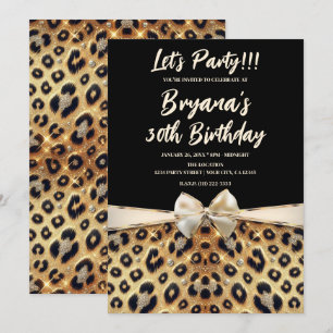 Funkelnde Glamour Gold Schwarz Leopardendruck Gebu Einladung
