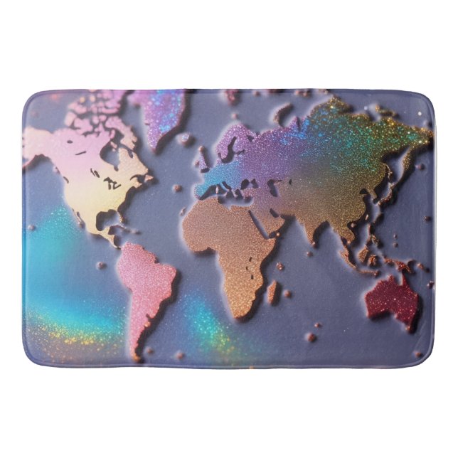 Funkelnde Glitter 3D farbenfrohe Weltkarte  Badematte (Vorderseite)