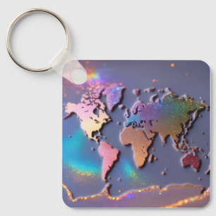 Funkelnde Glitter 3D farbenfrohe Weltkarte Schlüsselanhänger