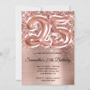 Funkelnde Glitter-Rose-Gold-Glam 25. Geburtstag Einladung