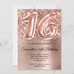 Funkelnde Glitter-Rose-Gold-Glamour 16. Geburtstag Einladung