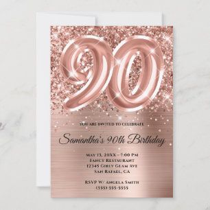 Funkelnde Glitter-Rose-Gold-Glamour 90. Geburtstag Einladung