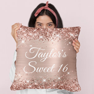 Funkelnde Glitter-Rose-Goldfolie Glam Sweet 16 Kissen