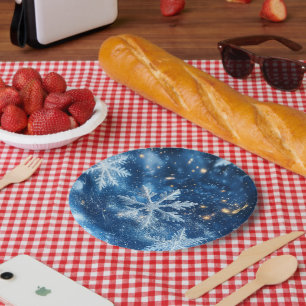 Funkelnde Glitzer-Schneeflocken Winter Weihnachten Pappteller
