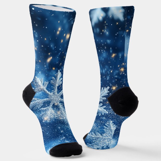 Funkelnde Glitzer-Schneeflocken Winter Weihnachten Socken (Gewinkelt)