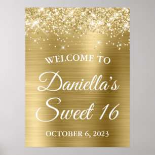 Funkelnde Glitzernde Blassgoldfolie Sweet 16 Willk Poster