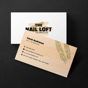 Funkelnde Gold-Pfirsich-Nagel-Maniküre-Nagelstudio Visitenkarte