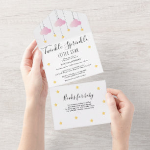 Funkelnde Goldsterne Rosa Wolken Baby Shower All In One Einladung