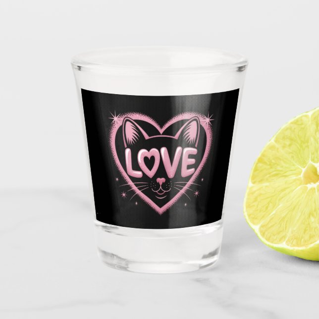 Funkelnde Katzenliebe Schnapsglas (Vorderseite)